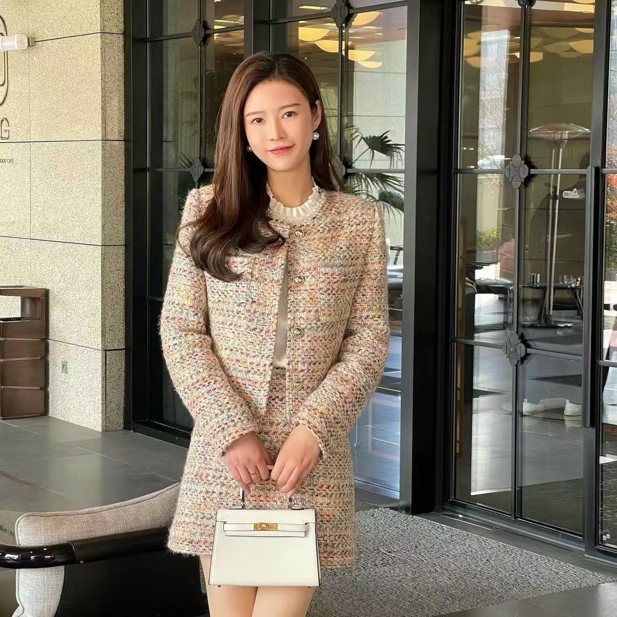 Fashionable Tweed Short Jacket Women's Set